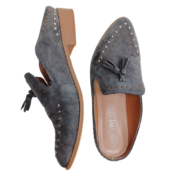 Mi iM Boho Leather Studded Tassel Loafer Flats - Picture 2 of 13